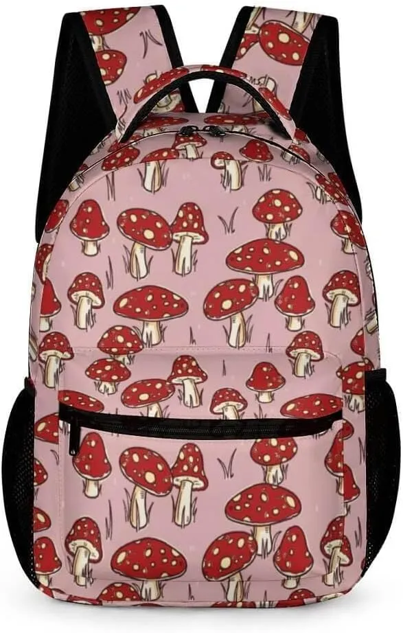Mushroom Backpack for Kids Girls Boys School, 16 Inches Cute Mushroom Theme Bookbag, Adjustable, Lightweight, Large Capacity, Colorful Mushroom Backpack for School