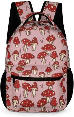Mushroom Backpack for Kids Girls Boys School, 16 Inches Cute Mushroom Theme Bookbag, Adjustable, Lightweight, Large Capacity, Colorful Mushroom Backpack for School