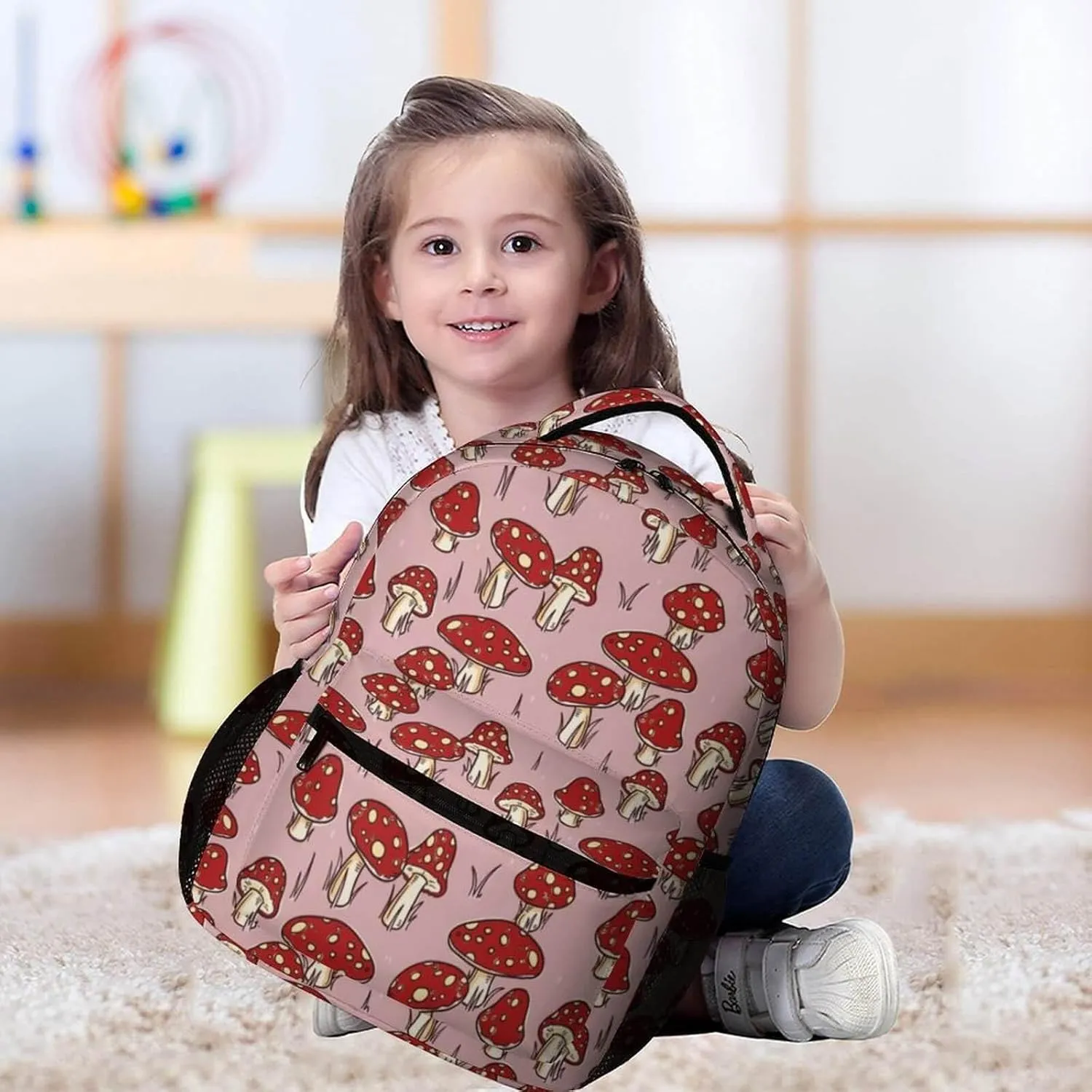 Mushroom Backpack for Kids Girls Boys School, 16 Inches Cute Mushroom Theme Bookbag, Adjustable, Lightweight, Large Capacity, Colorful Mushroom Backpack for School