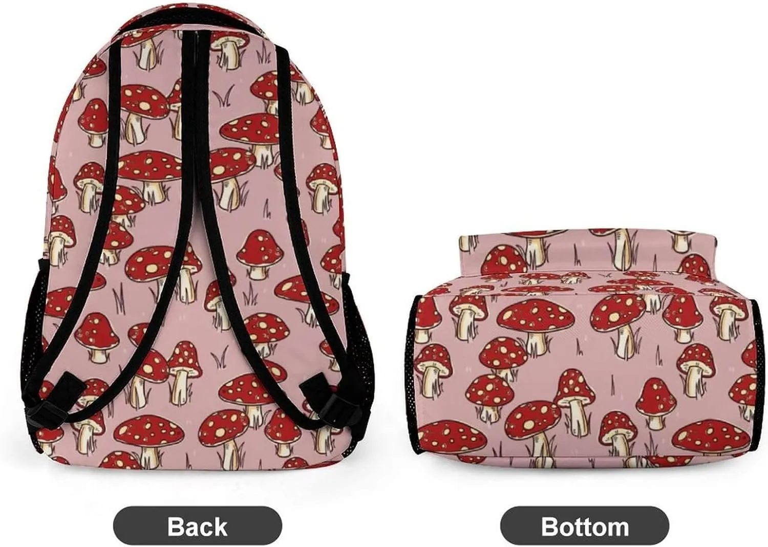 Mushroom Backpack for Kids Girls Boys School, 16 Inches Cute Mushroom Theme Bookbag, Adjustable, Lightweight, Large Capacity, Colorful Mushroom Backpack for School