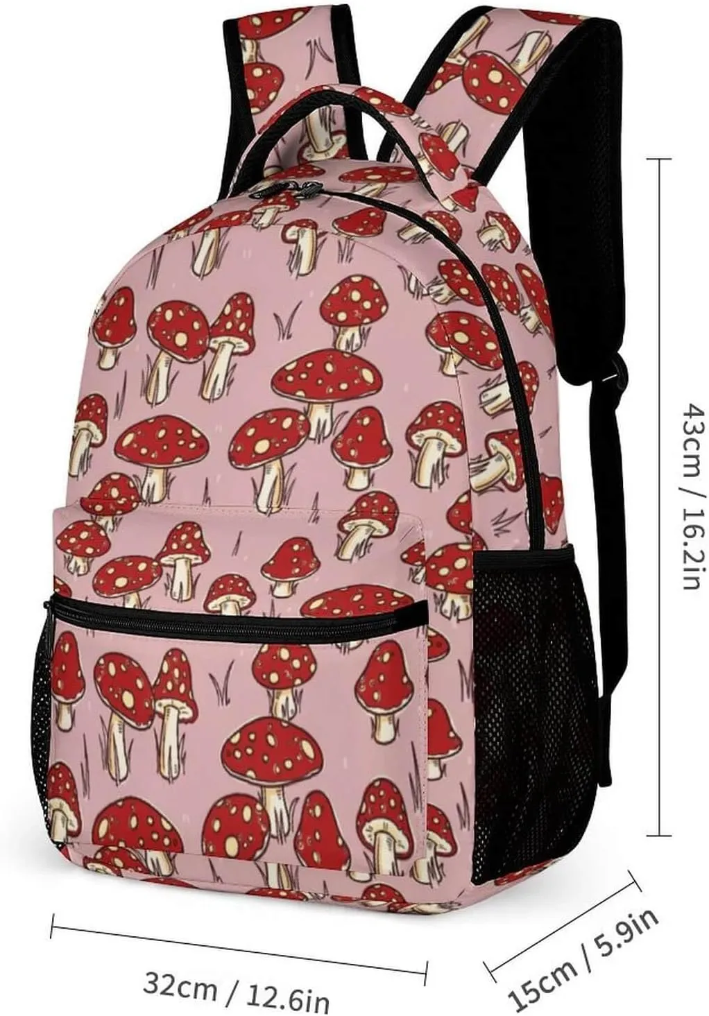 Mushroom Backpack for Kids Girls Boys School, 16 Inches Cute Mushroom Theme Bookbag, Adjustable, Lightweight, Large Capacity, Colorful Mushroom Backpack for School