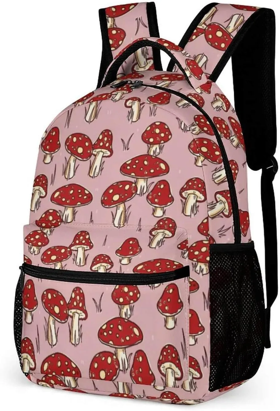 Mushroom Backpack for Kids Girls Boys School, 16 Inches Cute Mushroom Theme Bookbag, Adjustable, Lightweight, Large Capacity, Colorful Mushroom Backpack for School