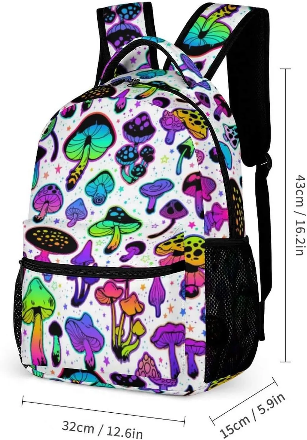 Mushroom Backpack with Lunch Box & Pencil Case, 16 Inch Cute Mushroom Themed Bookbag, Adjustable Lightweight Large Capacity, Colorful Mushroom Backpack Set for Kids Girls Boys School