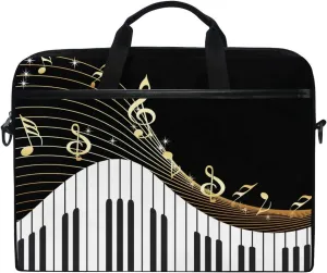 Musical Golden Piano Key Music Note 13 13.3 14 Inch Laptop Shoulder Messenger Bag Case Sleeve Briefcase with Handle Strap for Men Women