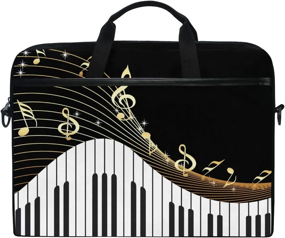 Musical Golden Piano Key Music Note 13 13.3 14 Inch Laptop Shoulder Messenger Bag Case Sleeve Briefcase with Handle Strap for Men Women