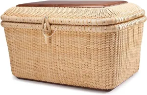 Nantucket baskets, Rectangular Handwoven rattan Storage Basket Set with Lid for Shelves and Home Boxes for Organizer (L)