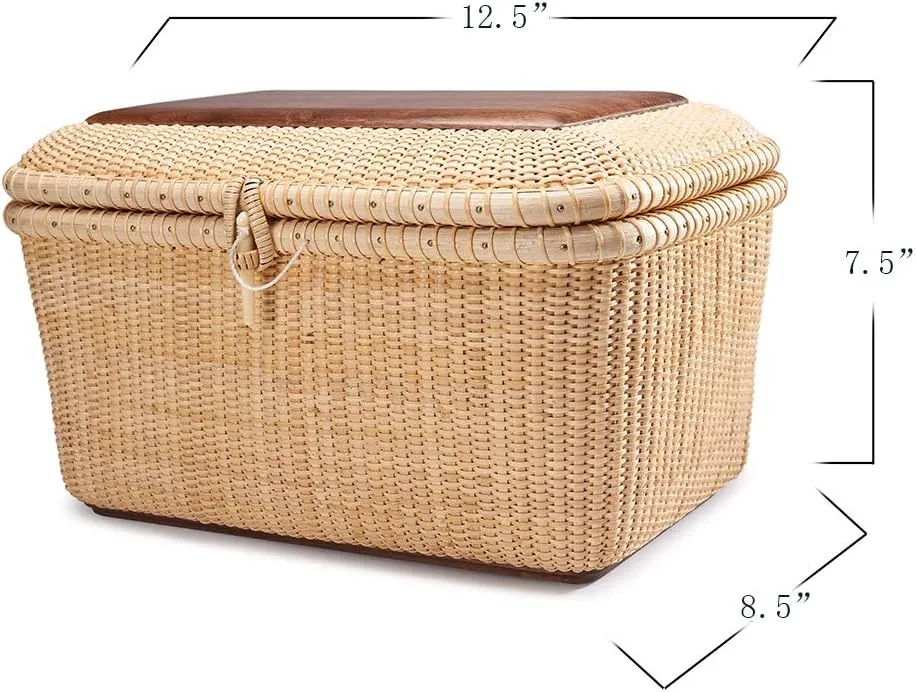 Nantucket baskets, Rectangular Handwoven rattan Storage Basket Set with Lid for Shelves and Home Boxes for Organizer (L)