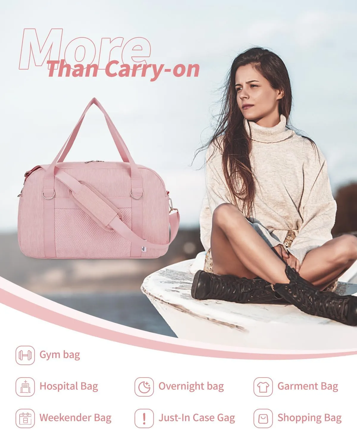 Narwey For Spirit Airlines Personal Item Bag 18x14x8, Small Duffle Bag for Travel, Duffel Bag for Traveling, Carry on Bag for Airplanes Underseat Overnight for Women and Men (Pink)