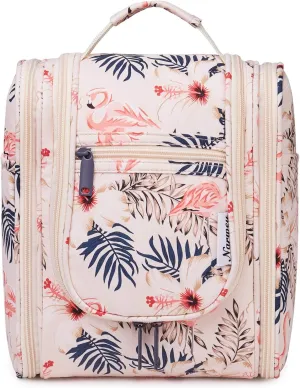 Narwey Small Hanging Toiletry Bag Women Travel Makeup Bag Organizer Toiletries Bag for Travel Size Essentials Accessories Cosmetics(Medium, Beige Bird)