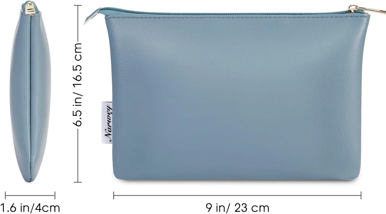 Narwey Small Makeup Bag for Purse Small Cosmetic Bag Women PU Leather Travel Makeup Pouch Zipper Pouch (Greyish Blue)