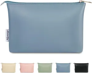 Narwey Small Makeup Bag for Purse Small Cosmetic Bag Women PU Leather Travel Makeup Pouch Zipper Pouch (Greyish Blue)