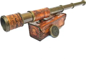 Nautical Handheld Pirate Brass Telescope with Box/Case,Sailor Home Decor Pirate Captain Boat Toy Gift (14") Rustic Vintage Home Decor Gifts