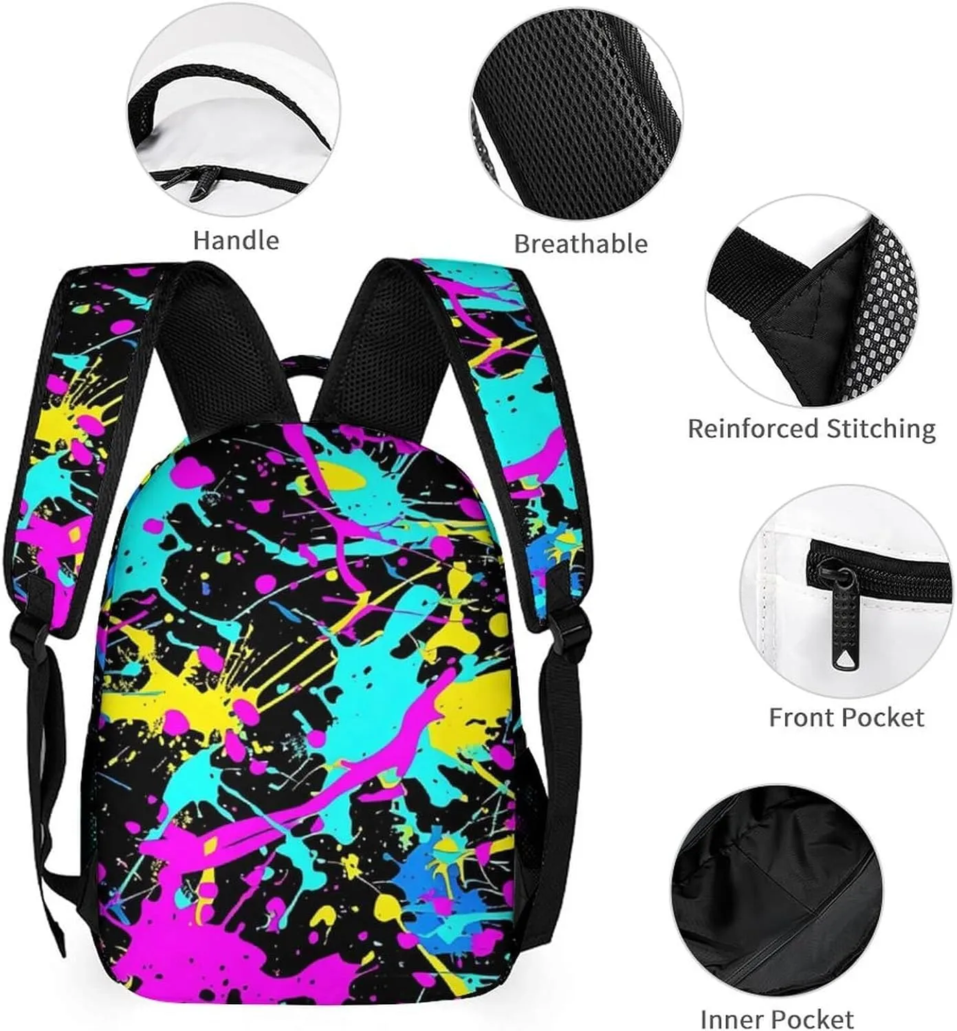 Neon Backpack with Lunch Box & Pencil Case, 16 Inch Neon Themed Bookbag, Adjustable Lightweight Large Capacity, Colorful Neon Backpack Set for Kids Girls Boys School