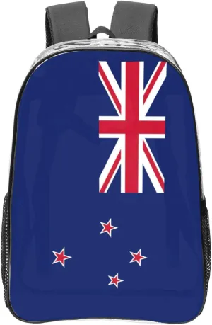 New Zealand Flag print Transparent Clear Backpack,PVC Plastic Material Large Capacity for College Workplace