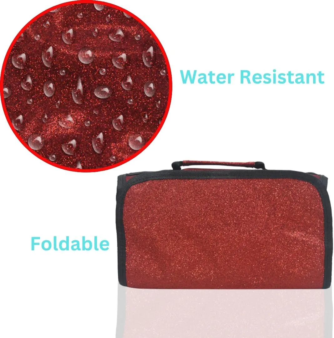 NGIL Glitter Travel Hanging Toiletry Bag for Cheerleaders and Dance Teams, Toiletry Organizer and Toiletry Bag for Women, Cosmetic Travel Bag(Glitter-Red)