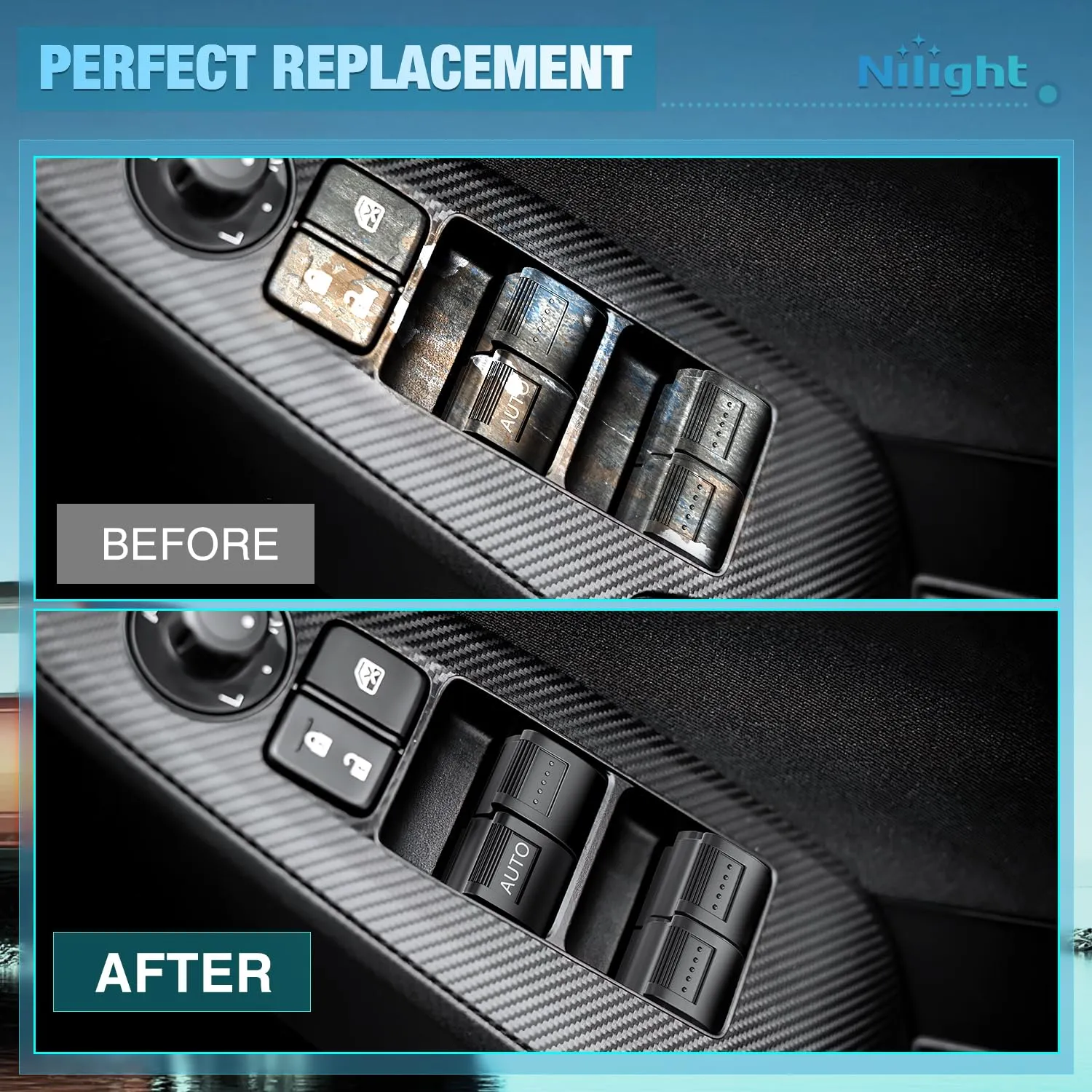 Nilight Power Master Window Switch Compatible with 2001 2002 2003 2004 2005 Honda Civic 2002-2006 Honda CR-V Sport Utility Front Left Driver Side Replacement Button Windows Switches Set