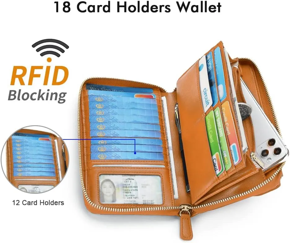 nuoku Wallets for Women Credit Card Slots with RFID Blocking Large Capacity Wristlet
