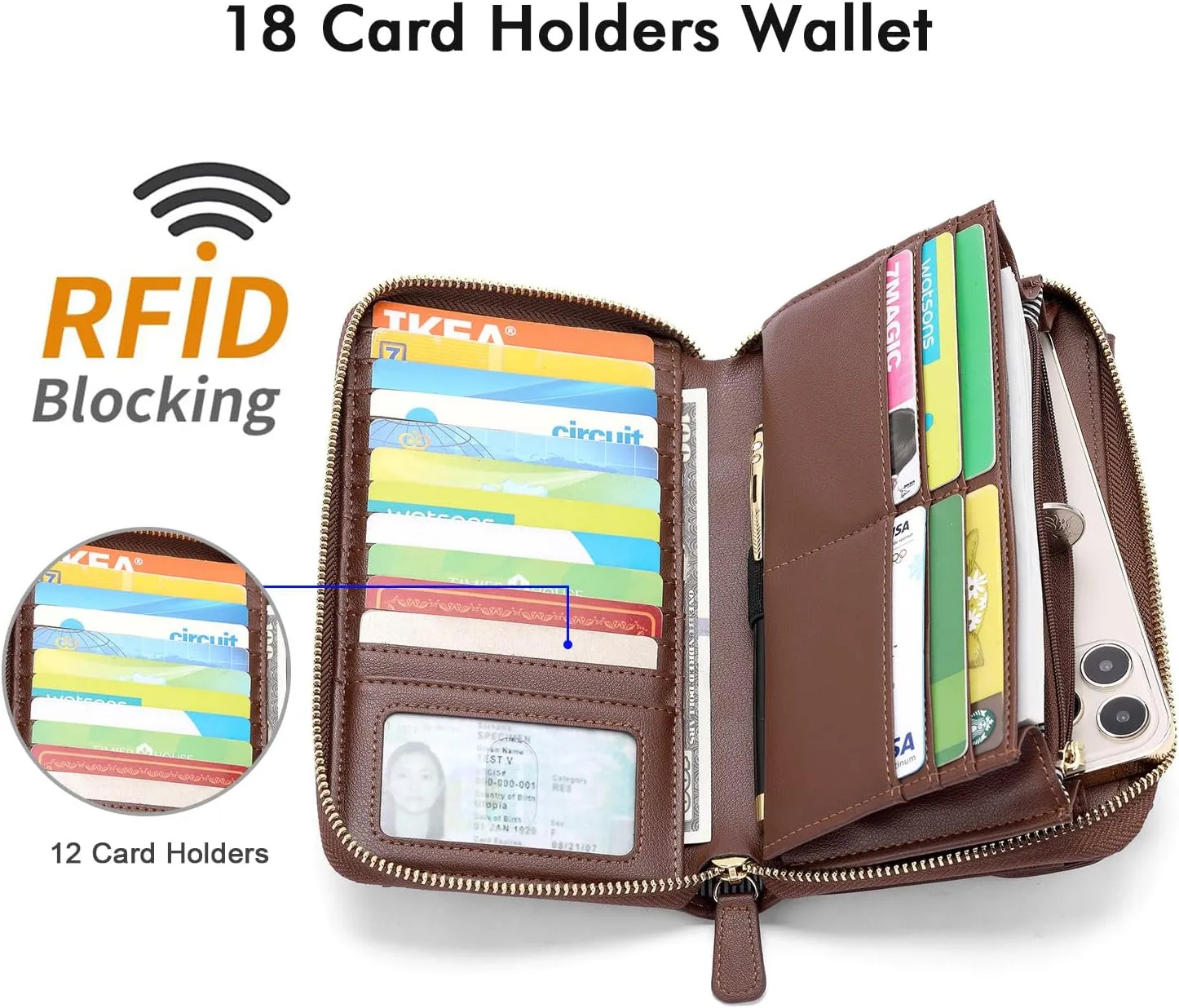 nuoku Wallets for Women Credit Card Slots with RFID Blocking Large Capacity Wristlet