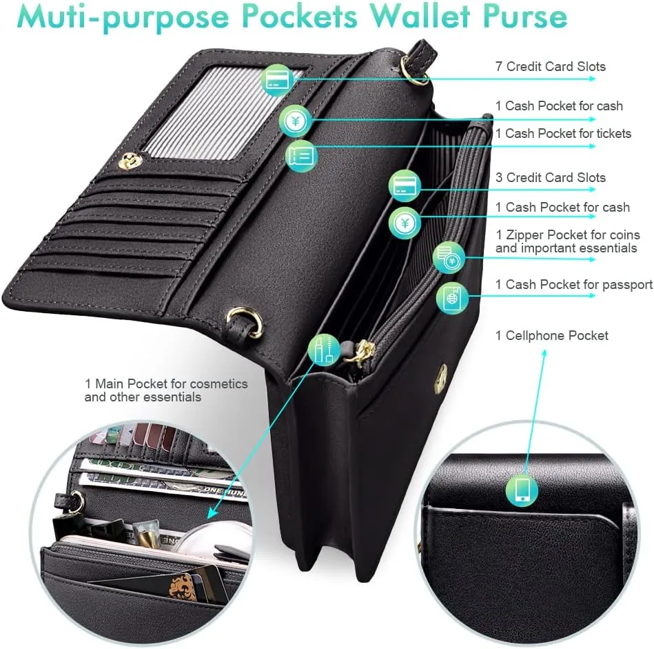 nuoku Women Small Crossbody Bag Cellphone Purse Wallet with RFID Card Slots 2 Straps