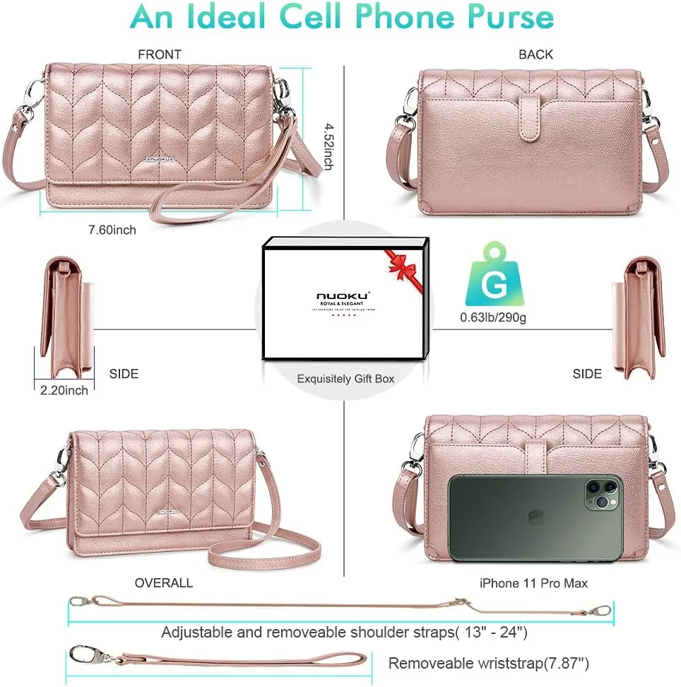 nuoku Women Small Crossbody Bag Cellphone Purse Wallet with RFID Card Slots 2 Straps
