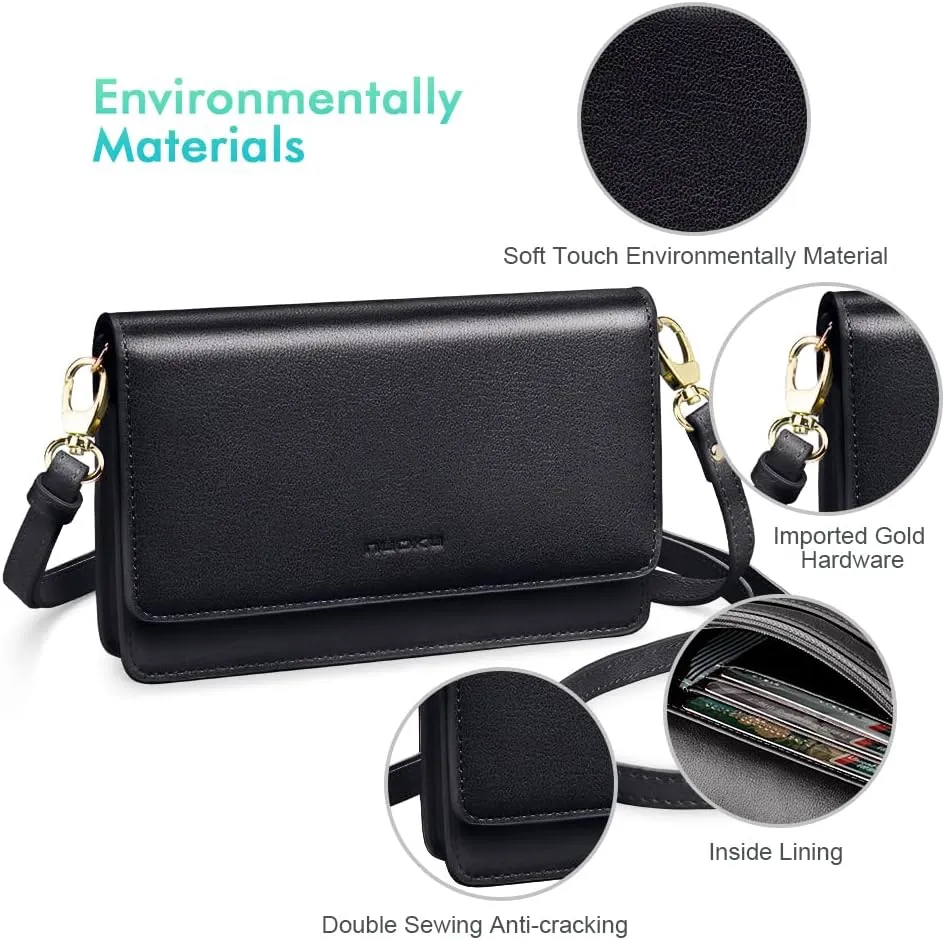 nuoku Women Small Crossbody Bag Cellphone Purse Wallet with RFID Card Slots 2 Straps