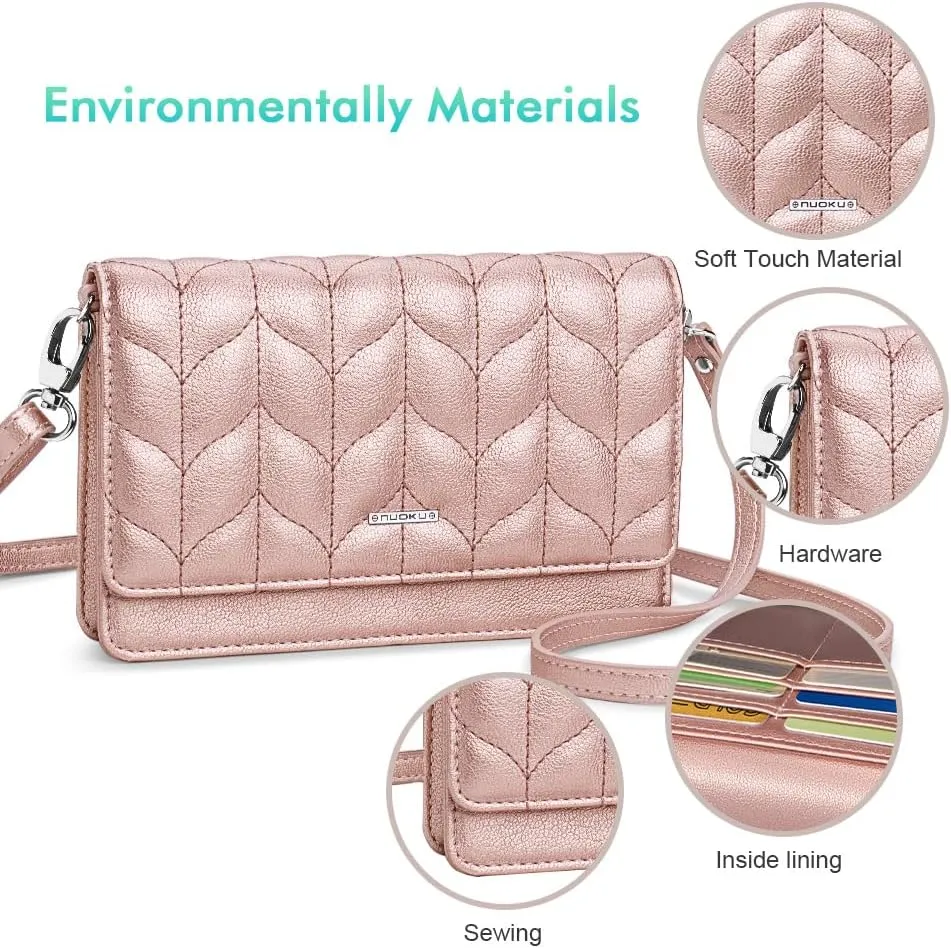 nuoku Women Small Crossbody Bag Cellphone Purse Wallet with RFID Card Slots 2 Straps