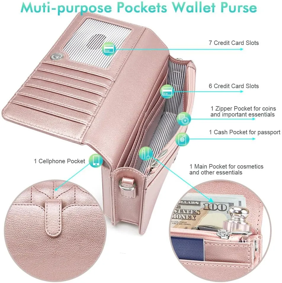 nuoku Women Small Crossbody Bag Cellphone Purse Wallet with RFID Card Slots 2 Straps
