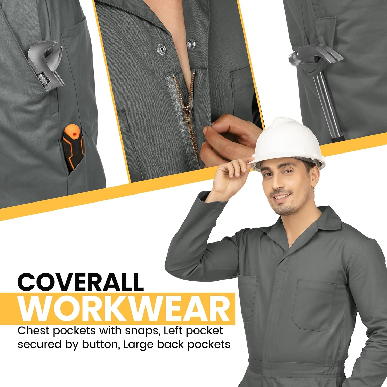 NY Threads Men’s Twill Long Sleeve Coverall Slim Fit Utility Work Wear