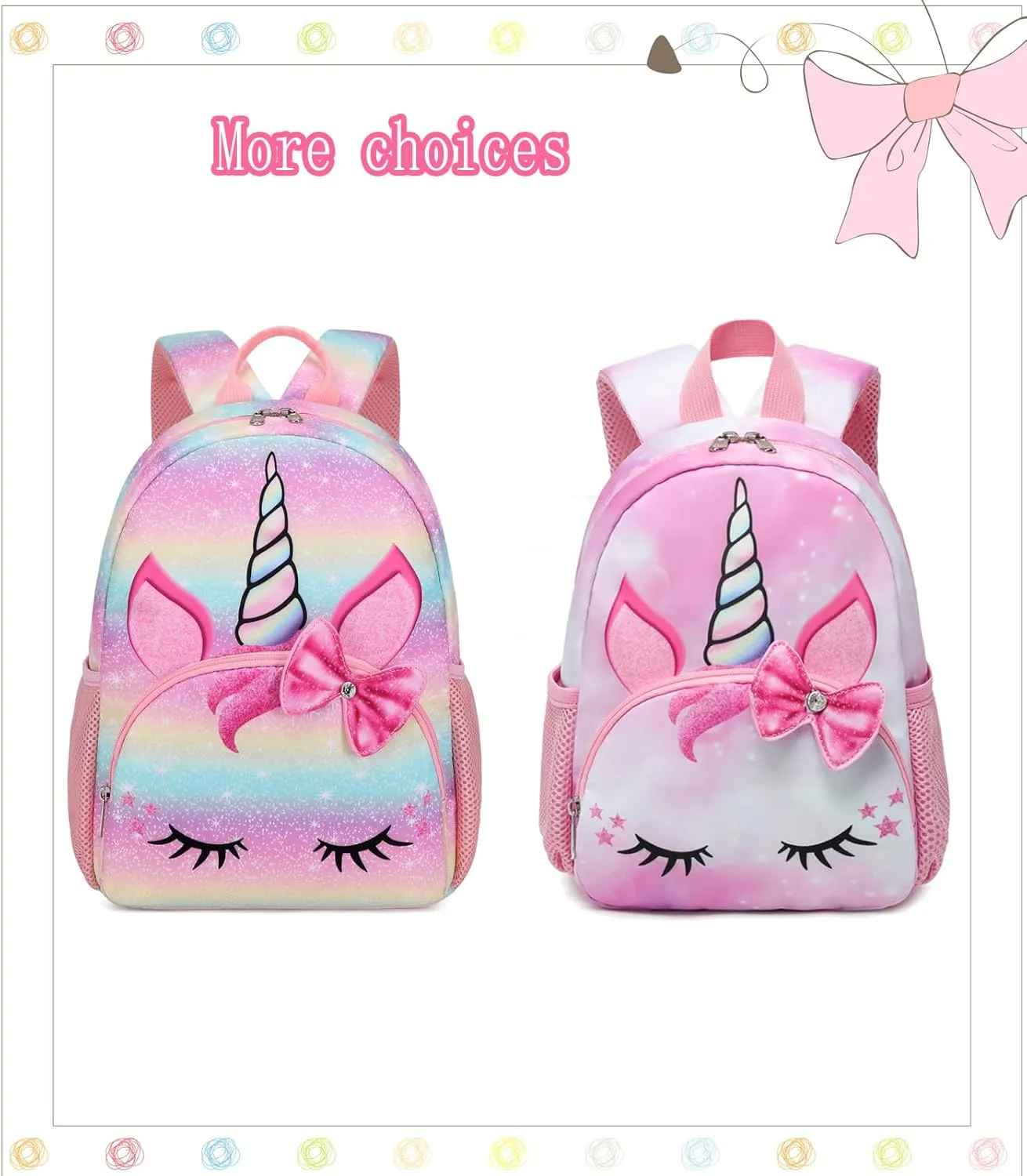 Octsky Unicorn Toddler Backpack Girls Mini Backpack for Kids, Lightweight Preschool Backpack for Kindergarten Little Girls Bookbag With Chest Strap