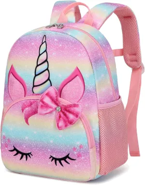 Octsky Unicorn Toddler Backpack Girls Mini Backpack for Kids, Lightweight Preschool Backpack for Kindergarten Little Girls Bookbag With Chest Strap