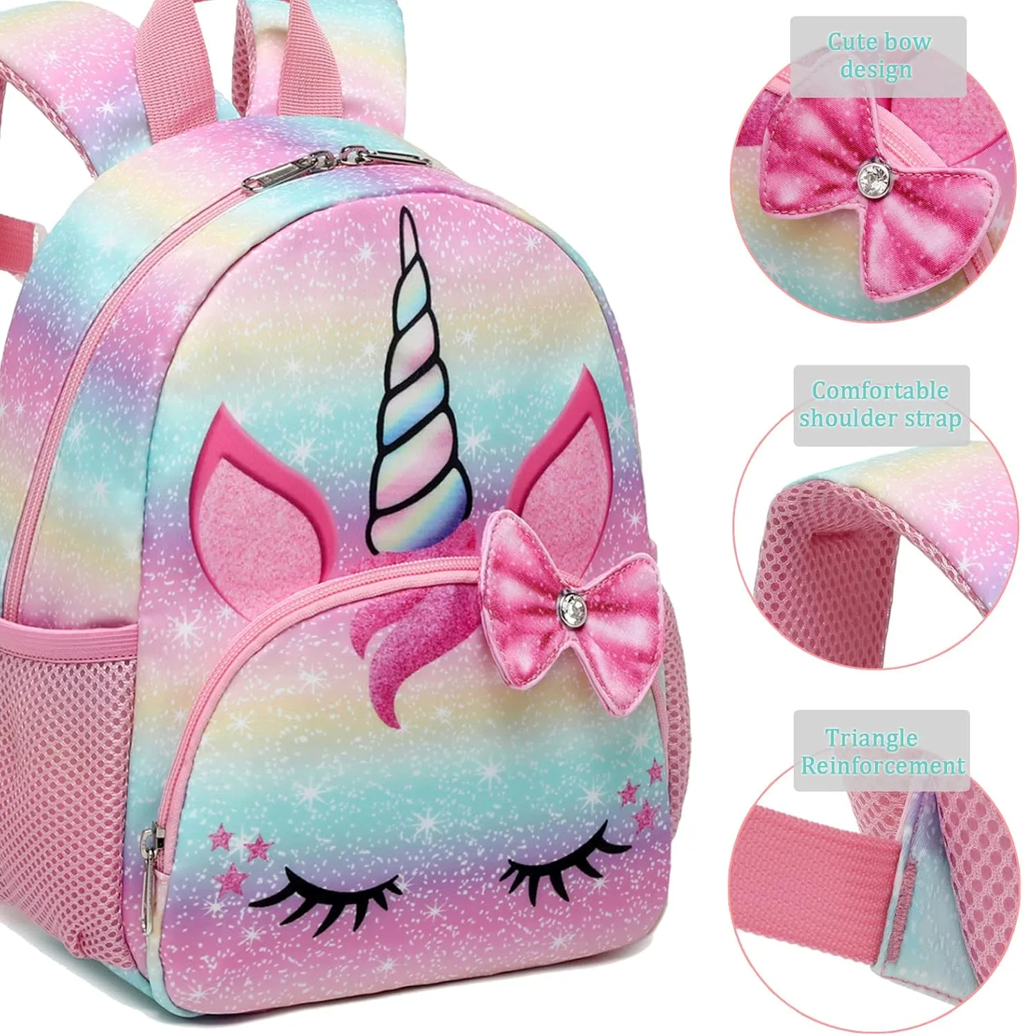Octsky Unicorn Toddler Backpack Girls Mini Backpack for Kids, Lightweight Preschool Backpack for Kindergarten Little Girls Bookbag With Chest Strap