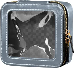 ODAWA Clear Makeup Bag Light Slate Gray Leather Cosmetic Bag with Clear Window Traveling Compact Car Bag for Essentials