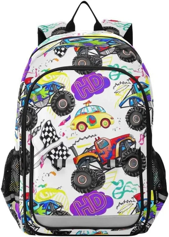 ODAWA Colorful Trucks Backpack for Middle School Laptop Backpack Purse Travel Bag Kids Backpack Ages 6-12