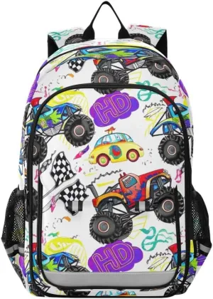 ODAWA Colorful Trucks Backpack for Middle School Laptop Backpack Purse Travel Bag Kids Backpack Ages 6-12