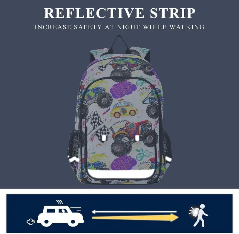 ODAWA Colorful Trucks Backpack for Middle School Laptop Backpack Purse Travel Bag Kids Backpack Ages 6-12