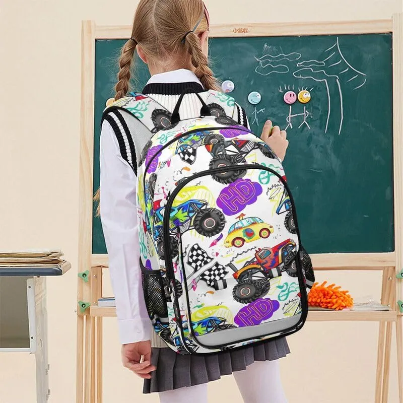 ODAWA Colorful Trucks Backpack for Middle School Laptop Backpack Purse Travel Bag Kids Backpack Ages 6-12