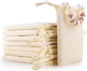 Oirlv Velvet Drawstring Pouches Travel Drawer Organizer Pouch Christmas,Wedding Party Favor Gift Bags (50Pack,Creamy-white)