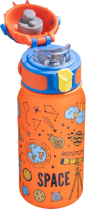 OLDLEY Kids Water Bottle 12oz Insulated Water bottle, Double Wall Stainless Steel Vacuum Bottle, Leak-Proof Sport Bottles for School Boys Girls,Orange Space
