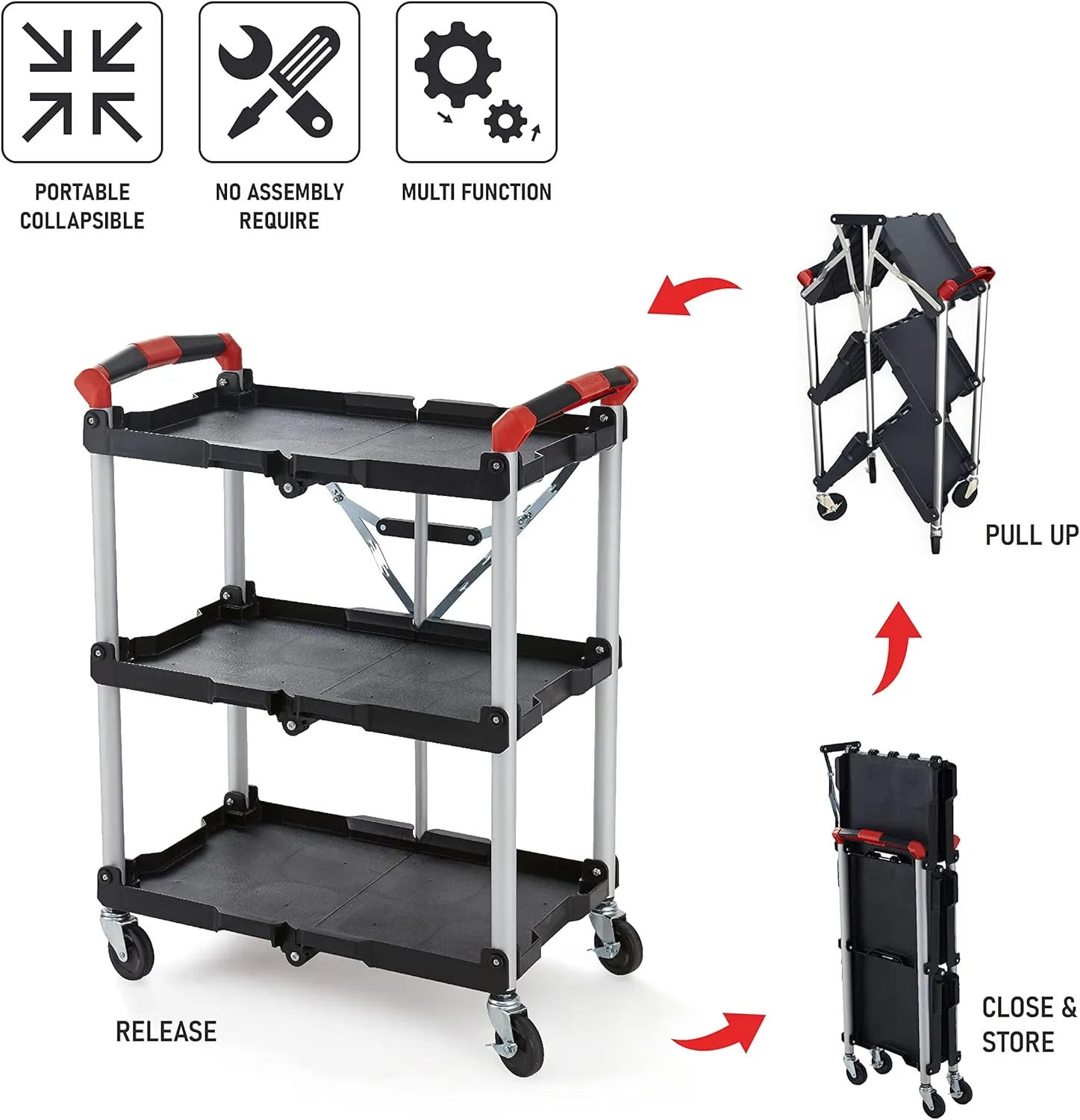 Olympia Tools 410-007 Pack-N-Roll 150 lbs Folding Collapsible Service Cart, Black/Red