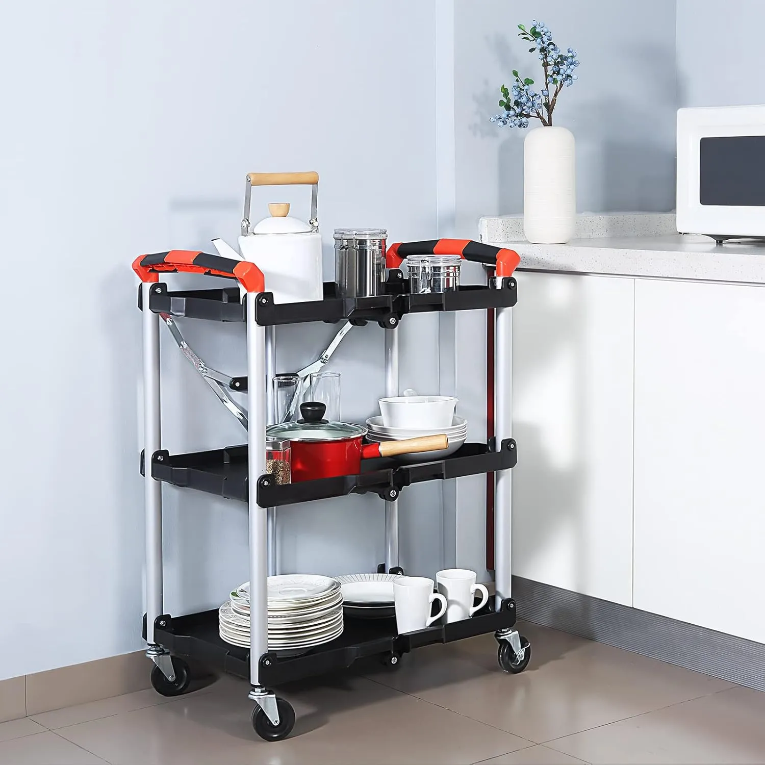 Olympia Tools 410-007 Pack-N-Roll 150 lbs Folding Collapsible Service Cart, Black/Red