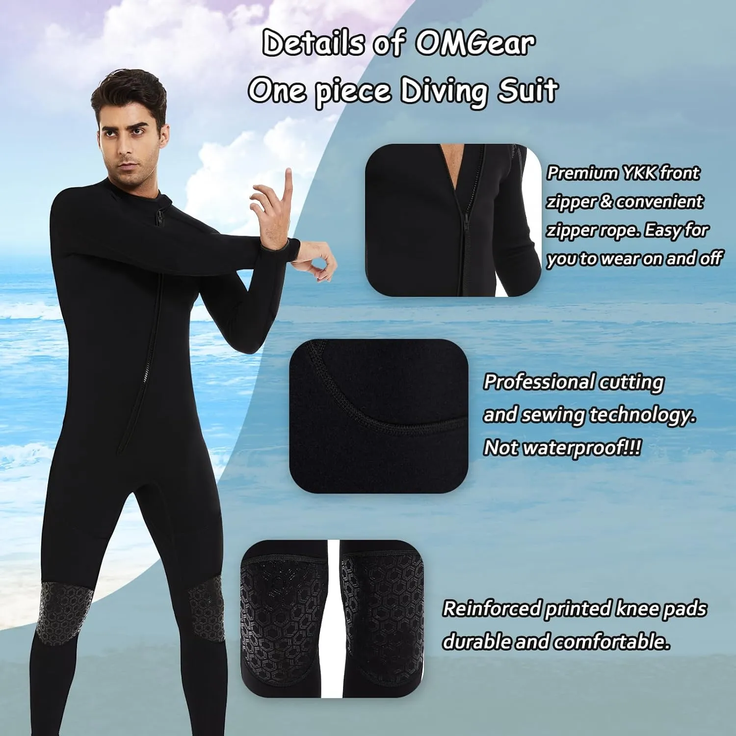 OMGear Wetsuit Men Women 3mm Neoprene Full Body UV Protection One Piece Long Sleeves Scuba Diving Suits Back Zipper Swimsuit for Scuba Diving Surf Snorkeling Swimming