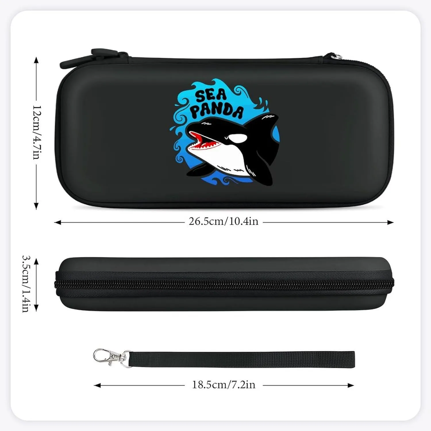Orca Whale Killer Whales Compatible with Switch Carrying Case Hard Travel Game Bag Pouch with 15 Games Accessories Black-Style