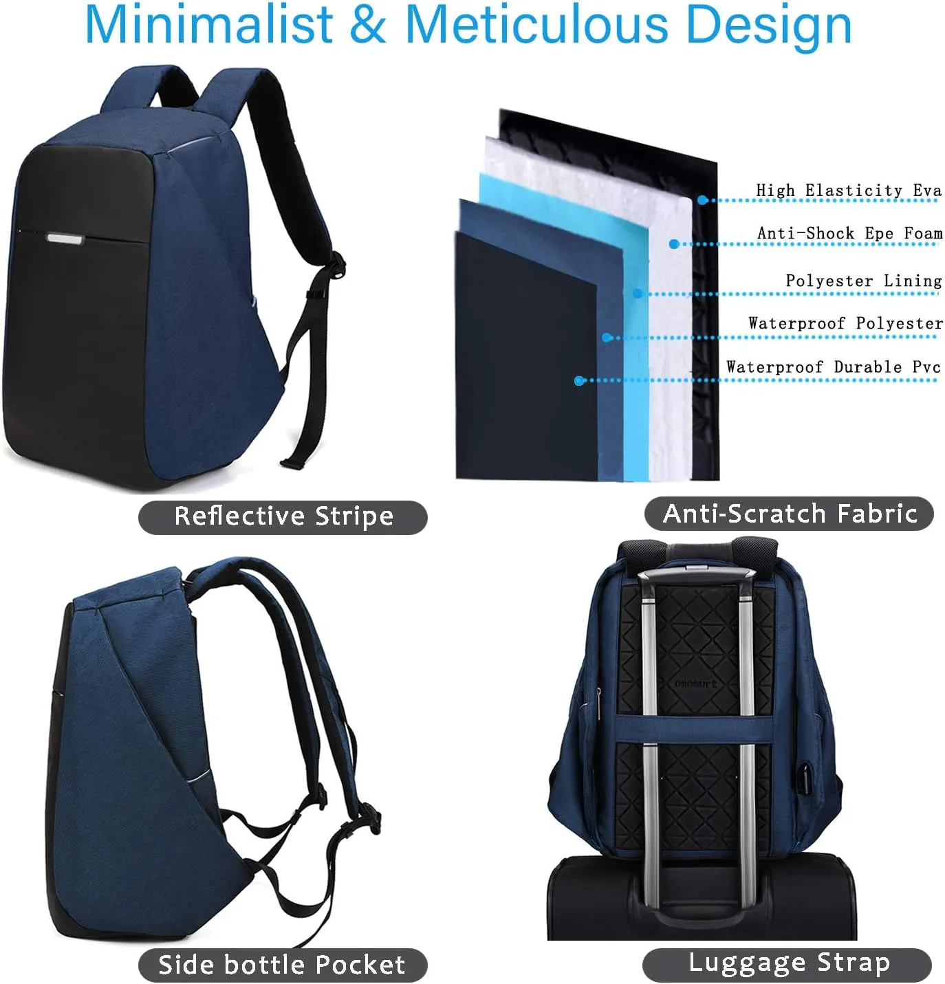 oscaurt Anti Theft Backpack 15.6 Inch Laptop Travel Backpack with Hidden Zipper and USB Charging Port Waterproof Business Computer Bag for Men & Women