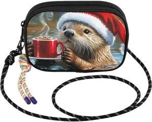 Otter Coffee Christmas Hat Crossbody Bag for Women Cell Phone Purses Women's Small Shoulder Handbags Wallet Purse with Strap