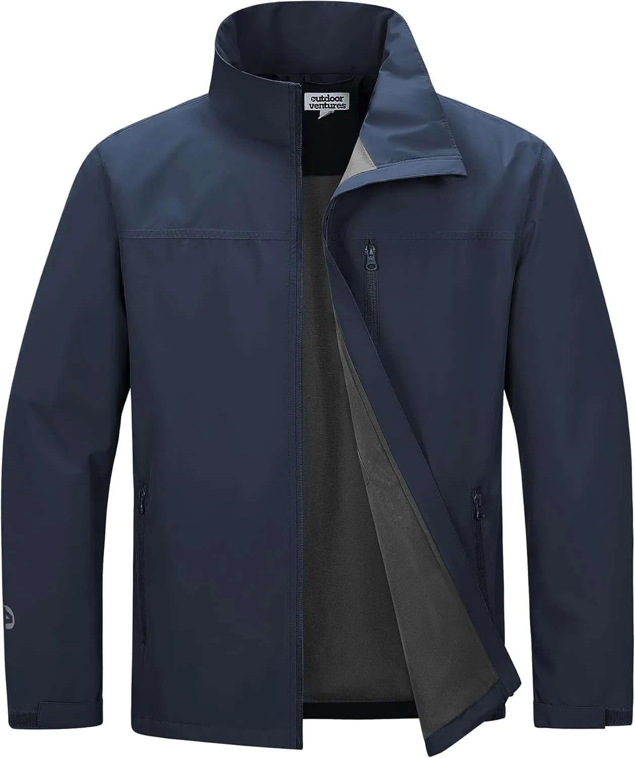 Outdoor Ventures Men's Lightweight Jacket Waterproof Rain Shell Jackets with velvet lined Windbreake Stand Collar