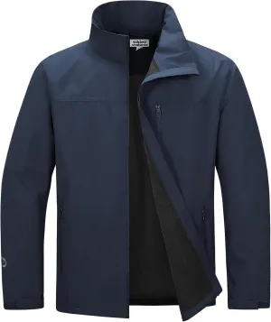 Outdoor Ventures Men's Lightweight Jacket Waterproof Rain Shell Jackets with velvet lined Windbreake Stand Collar