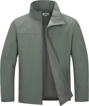 Outdoor Ventures Men's Lightweight Jacket Waterproof Rain Shell Jackets with velvet lined Windbreake Stand Collar