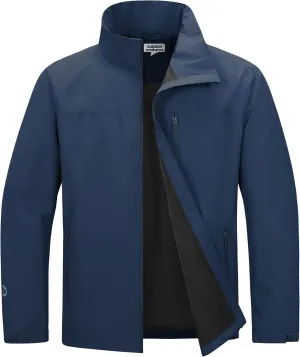 Outdoor Ventures Men's Lightweight Jacket Waterproof Rain Shell Jackets with velvet lined Windbreake Stand Collar