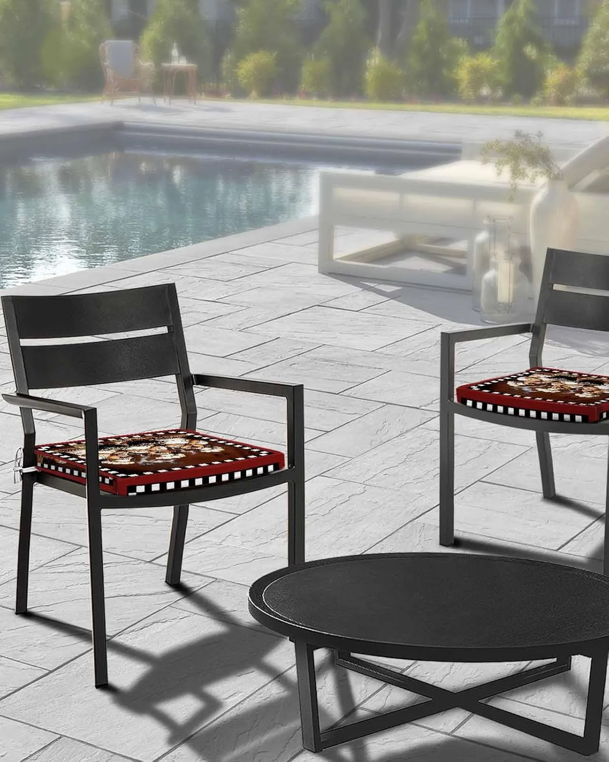 Outdoor Waterproof Cushion Covers Funny Chef on Red Background Replacement Stretch Seat Slipcover for Patio, Food Black White Plaid Chair Couch Sofa Covers Furniture Protector Set of 2,22x20IN