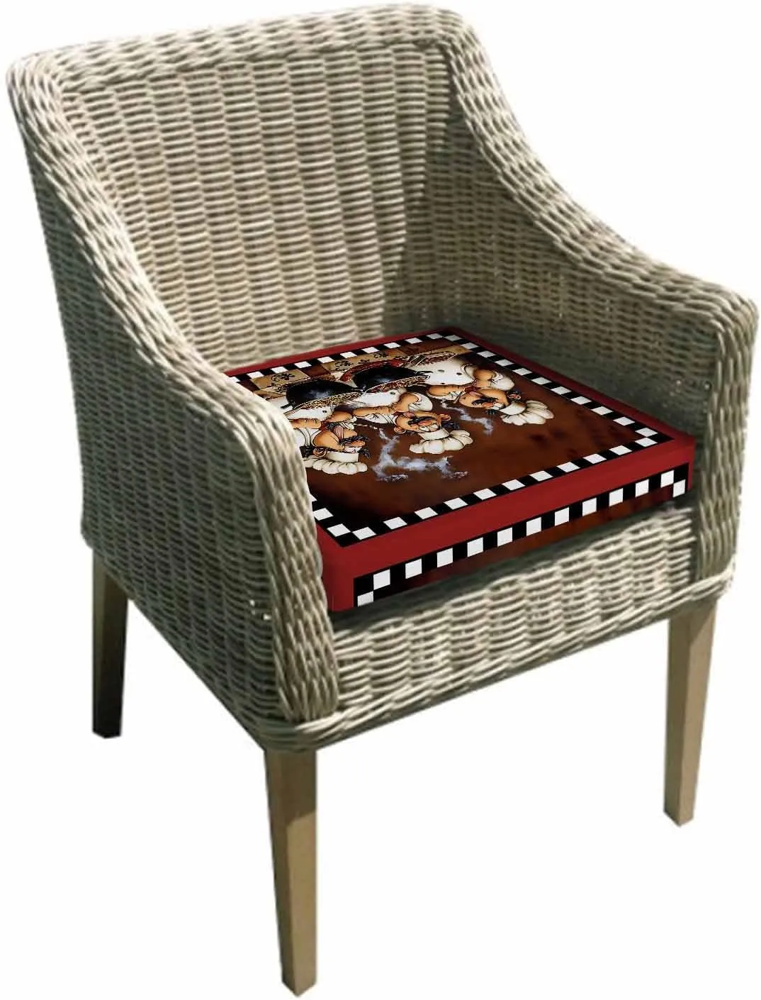 Outdoor Waterproof Cushion Covers Funny Chef on Red Background Replacement Stretch Seat Slipcover for Patio, Food Black White Plaid Chair Couch Sofa Covers Furniture Protector Set of 2,22x20IN